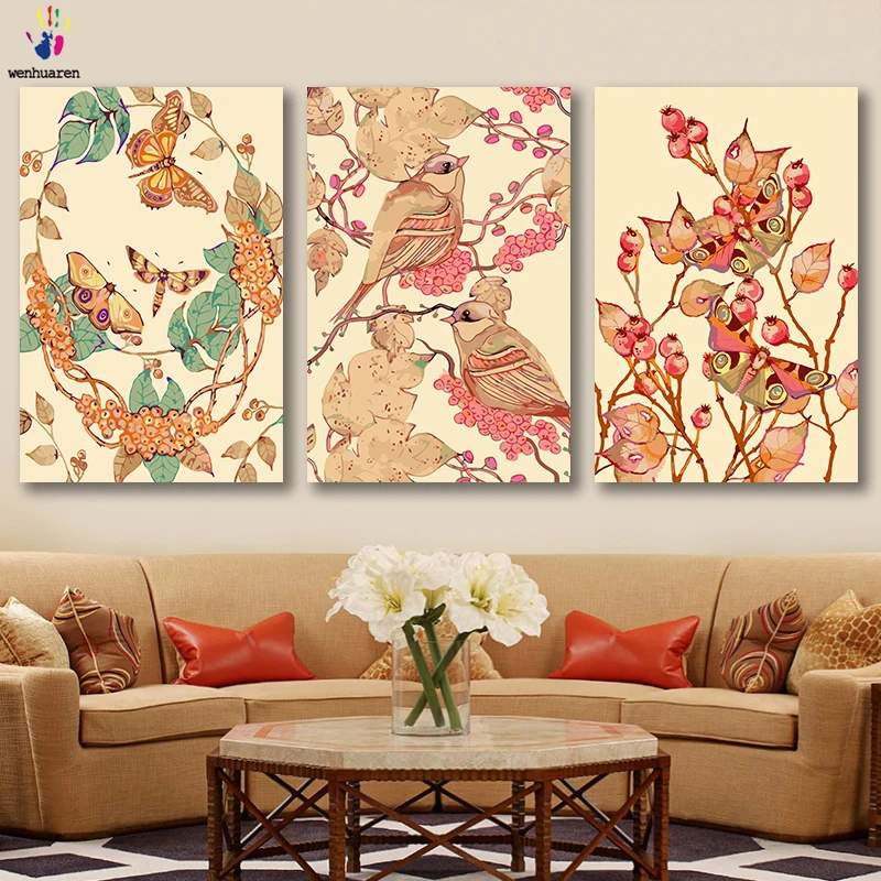 

DIY colorings pictures by numbers with colors Small fresh Birds and flowers picture drawing painting by numbers framed Home