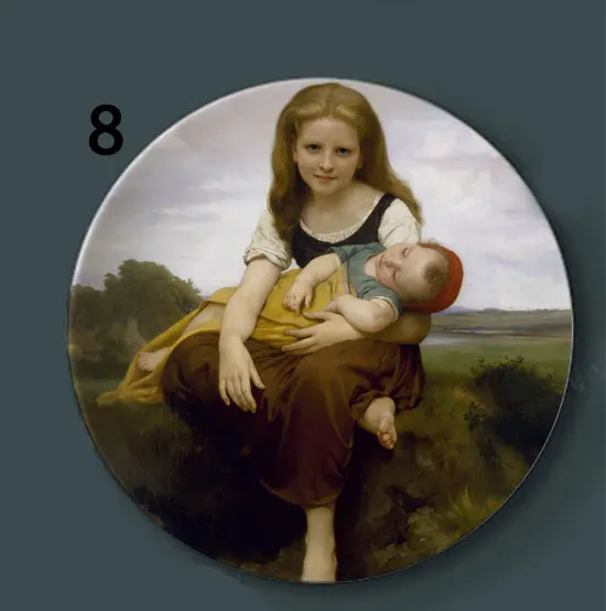 Bouguereau настенные декоративные тарелки классическое художественное блюдо отель фон дисплей мать и ребенок картина маслом тарелка - Цвет: 8