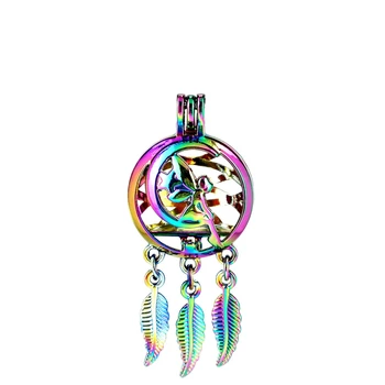 

C889 5pcs/lot Rainbow Color Beaty Dream Catcher Peri Moon Round Ball Leaf Cage Pendant Pearl Locket Fairytale Party