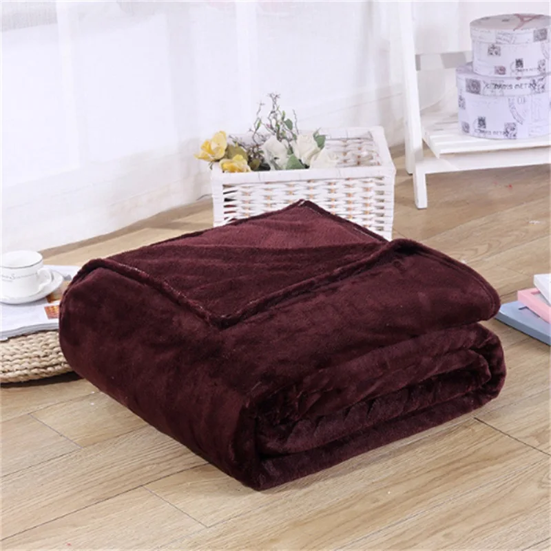 Super Soft Coral Fleece Blanket 220gsm Light Weight Solid Pink Blue Faux Fur Mink Throw Sofa Cover Bedspread Flannel Blankets - Цвет: Coffee