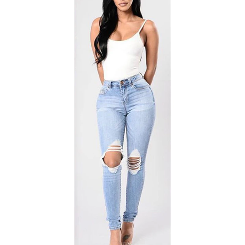 

ITFABS Newest Arrivals Fashion Hot Women Destroyed Ripped Distressed Hole Slim Denim Casual Pants Female Boyfriend Biker Jeans