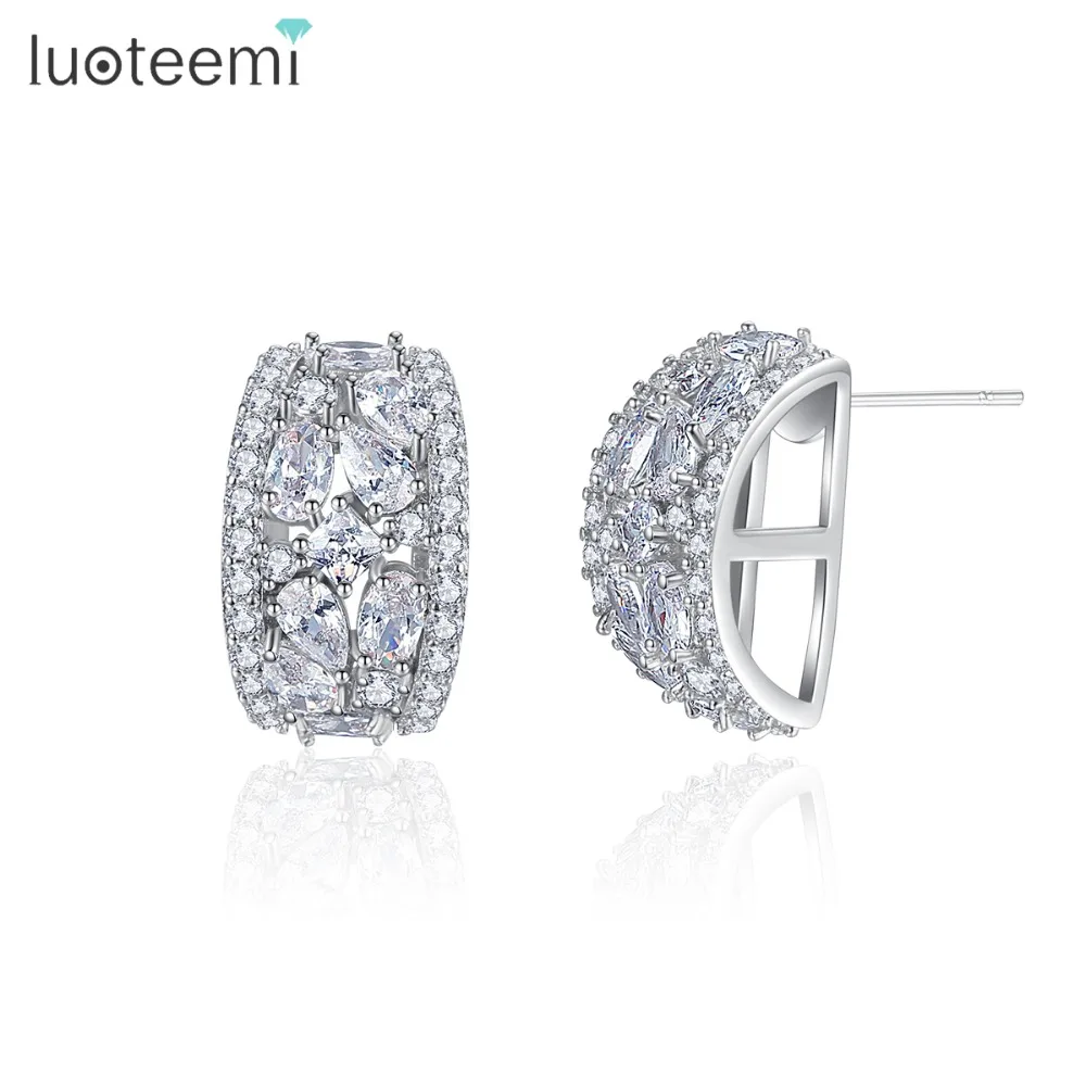 

LUOTEEMI Trendy Stereo Stud Earrings for Women Party Luxury CZ Stone Exquisite Colorful & Silver Boucle d'oreille Christmas Gift