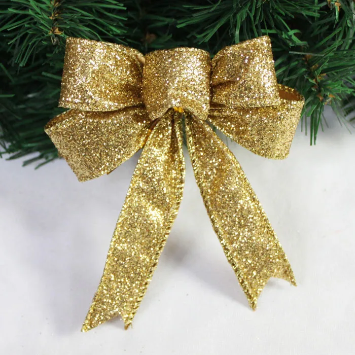 23CM Length Large Gold Glitter Cloth Christmas Bow Christmas Tree