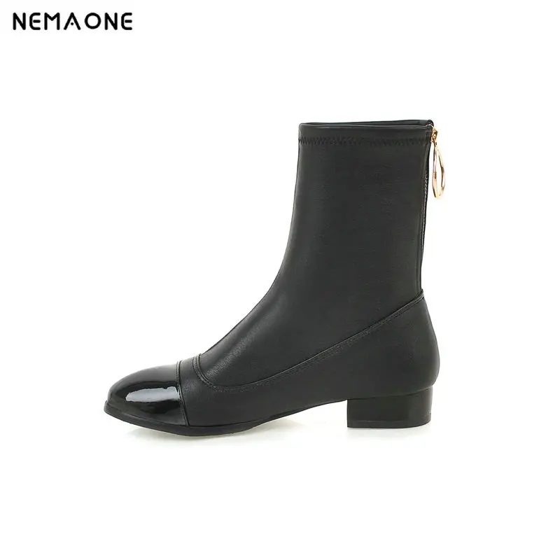

NEMAONE New low square Heels girl's ankle boots Ladies work dress shoes autumn Winter women boots Plus Size 43
