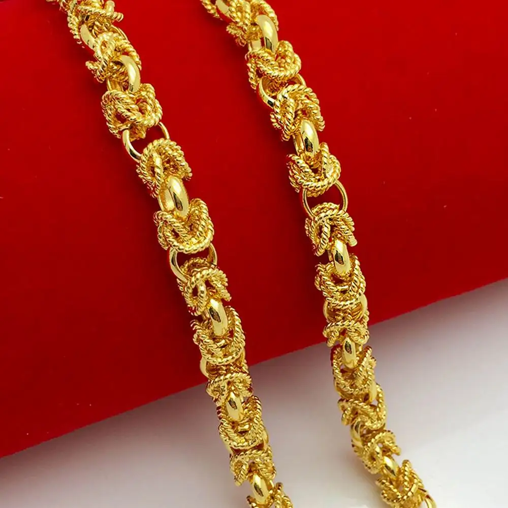 Филигранное роскошное массивное ювелирное желтое золотое ожерелье-цепочка 24"