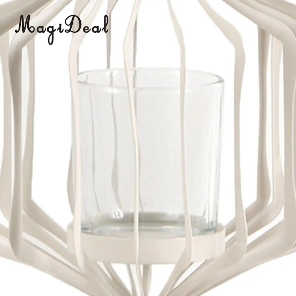 MagiDeal Wire Hanging Chain Hollow Vintage Geometric Tealight Candle Holder Mood Light Candleholder Candlestick Lantern Case