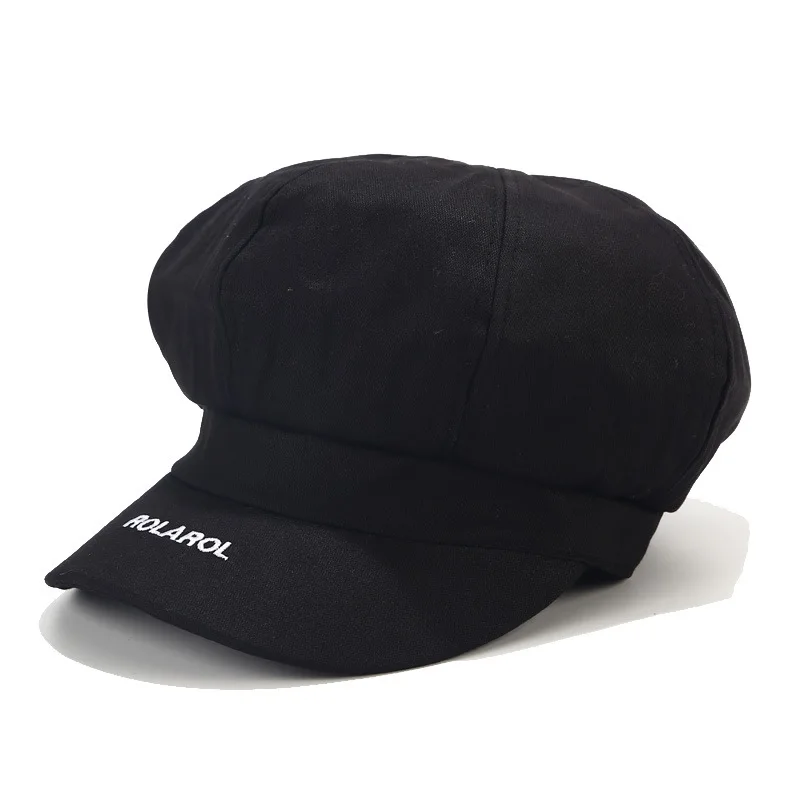 Повседневная хлопковая восьмиугольная шляпа Женская осенне-зимняя модная новая кепка газетчика с буквами, шляпа художника, трендовая уличная берет - Цвет: black