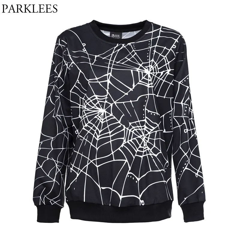 Halloween Sweatshirt Men Women 2018 3D Spider Web Funny Print Black Sweatshirts Mens Hip Hop Harajuku Hallowmas Cosplay Costumes