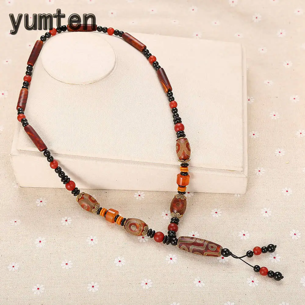 

Yumten Tibetan Dzi Beads Necklaces Agate Stone Chain Beaded Jewelry Religious Women Buddhism Accessories Bead Chain Black Spacer