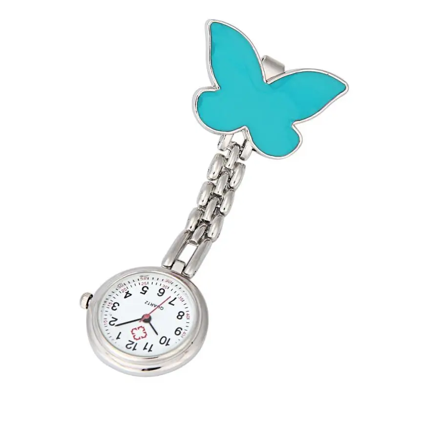 Fashion Pocket Watches Clip-on Fob Brooch Pendant Hanging Watch Women Butterfly Design Watches Doctor Nurse Pocket Watch L30 - Цвет: Sky blue