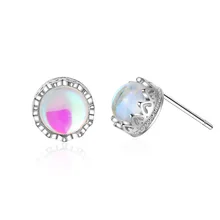New Arrivals Elegant Crown Opal Stone 925 Sterling Silver Lady Stud Earrings Original Jewelry For Women Drop Shipping No Fade v ya 925 sterling silver moon shape drop earrings elegant green opal stone earrings vintage women earrings female fine jewelry