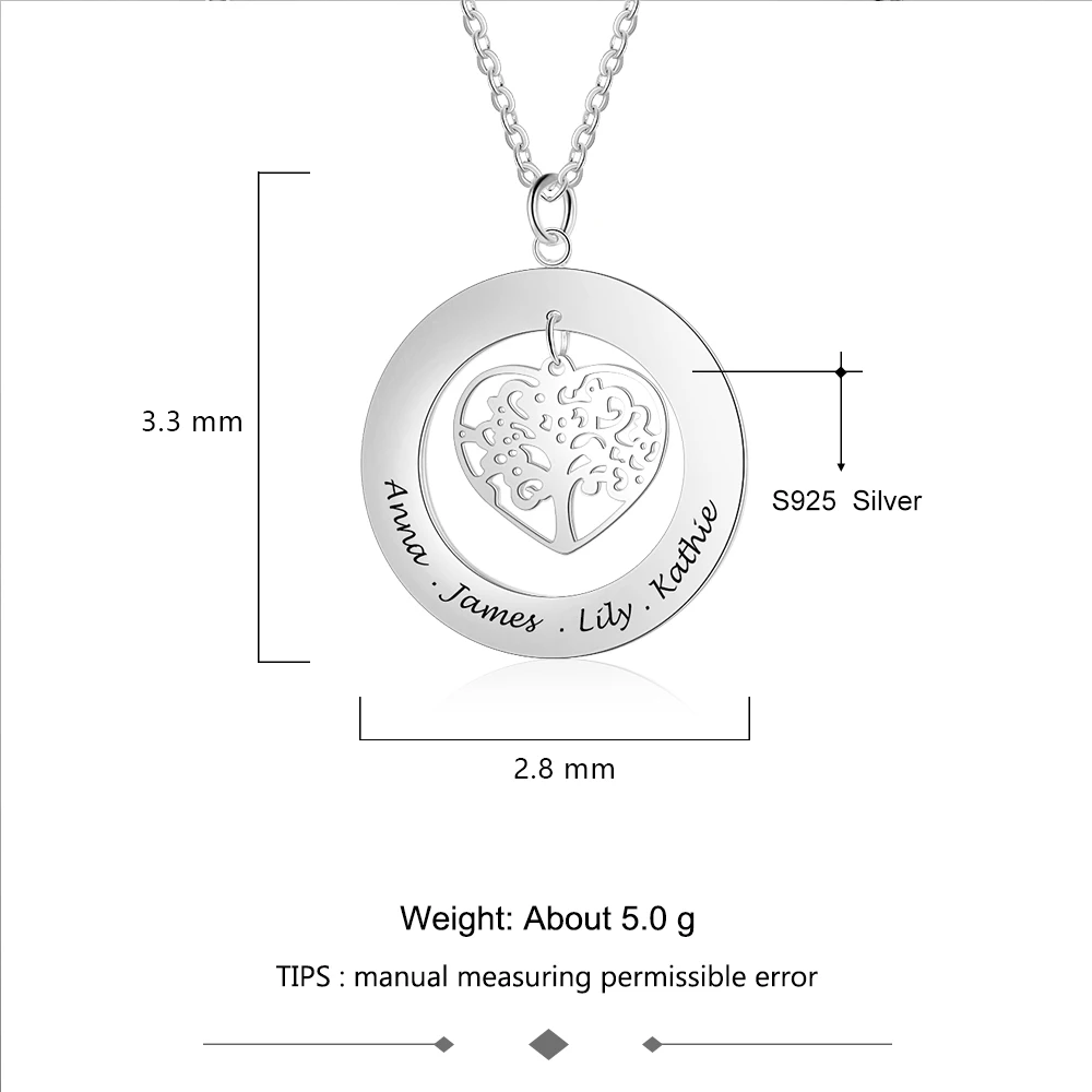 Персонализированные подарочные 925 пробы серебряные ожерелья и кулоны Древо жизни круглые Выгравированные ожерелья с именем для семьи(Lam Hub Fong
