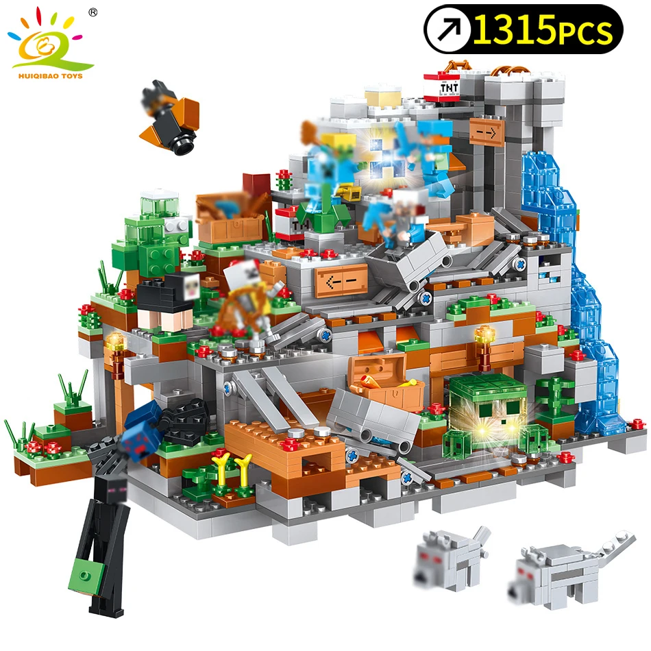 

1315pcs My World Mechanism Cave Building Blocks Compatible Legoed Minecrafted Aminal Alex Action Figures Brick Toys For Children