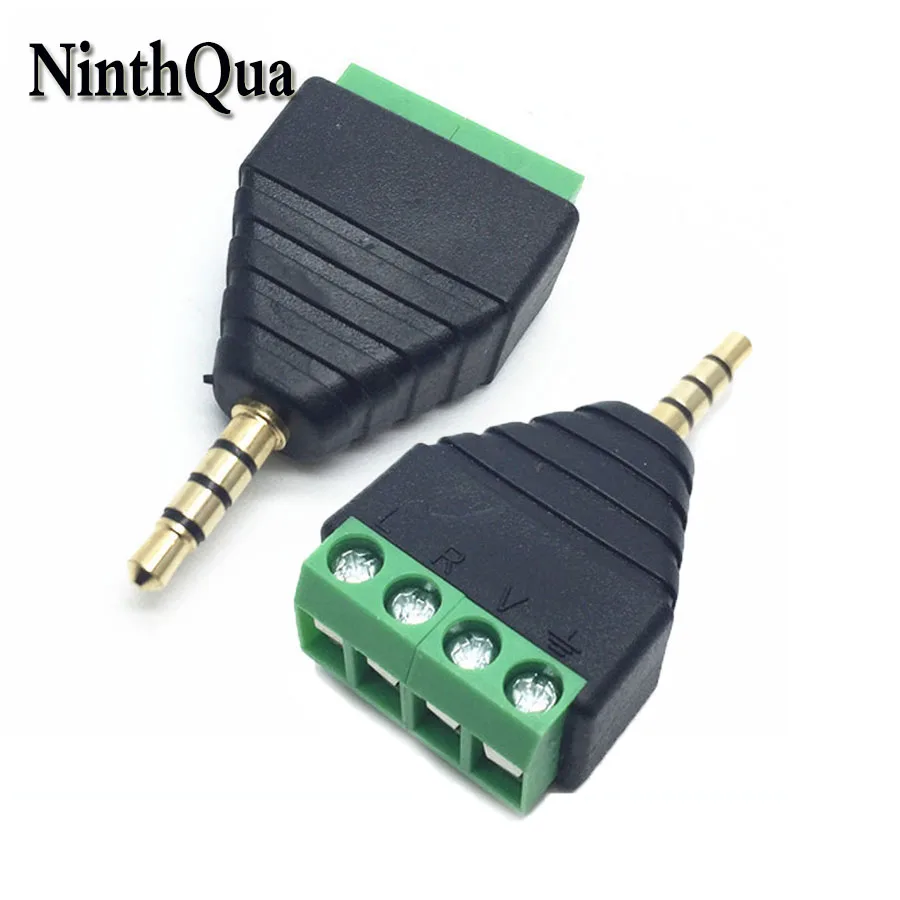 

1pcs 3.5MM 4 Pole Gold-plated Plug Free Welding Dual Channel Audio Headphone Plug Stereo Adapter Green Terminal