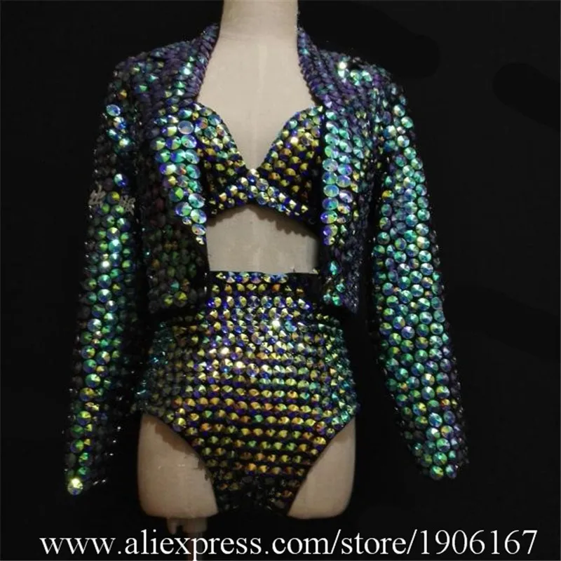 Bar nightclub female singer host small suit suit hand-stitched drill full drill modern costumes stage dress custom1