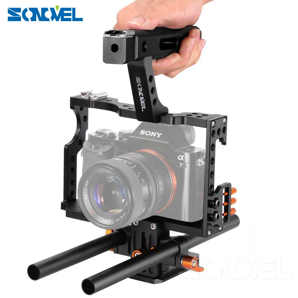 Sonovel 15 мм Фиксатор для стойки DSLR каркас для крепежа видеокамеры комплект стабилизатор+ Топ влево/вправо ручкой Ручка для Sony A7 II A7RII A7SII A6300 A6000/GH4/EOS M5