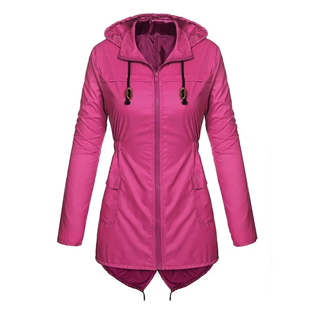 بلون النساء مقنعين المعطف الطويل يندبروف ماء في الهواء الطلق المطر سترة 2018 بلون النساء مقنعين المعطف الطويل يندبروف ماء في الهواء الطلق المطر سترة 2018