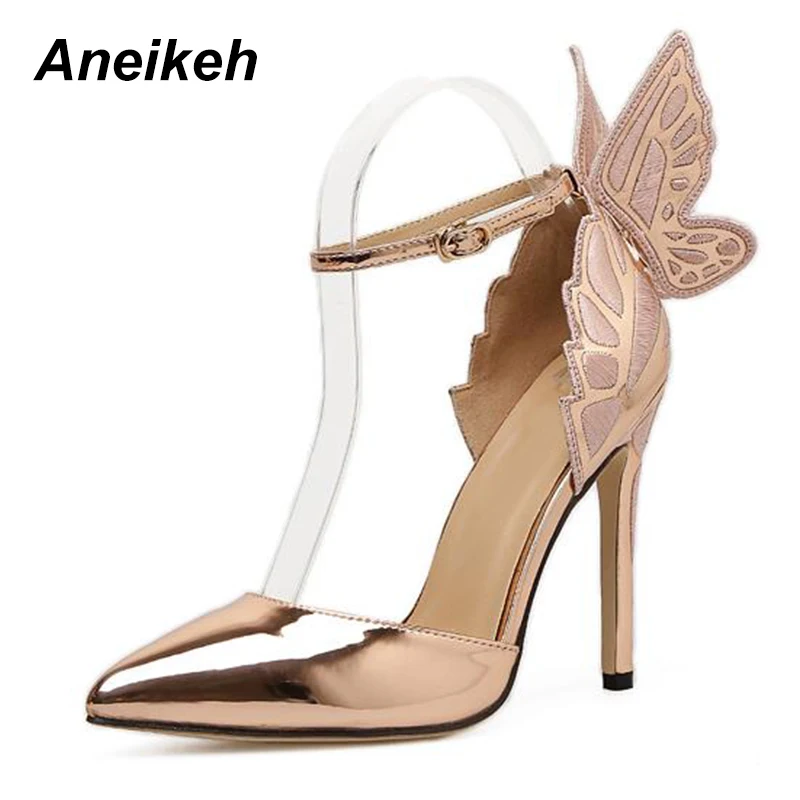 Aneikeh Fashion Butterfly Wing Top Sold Buckle Strap Women Pumps Sexy Pointed Toe High Heel Women Party Shoes Size 35-40 Aneikeh Fashion Butterfly Wing Top Sold Buckle Strap Women Pumps Sexy Pointed Toe High Heel Women Party Shoes Size 35-40