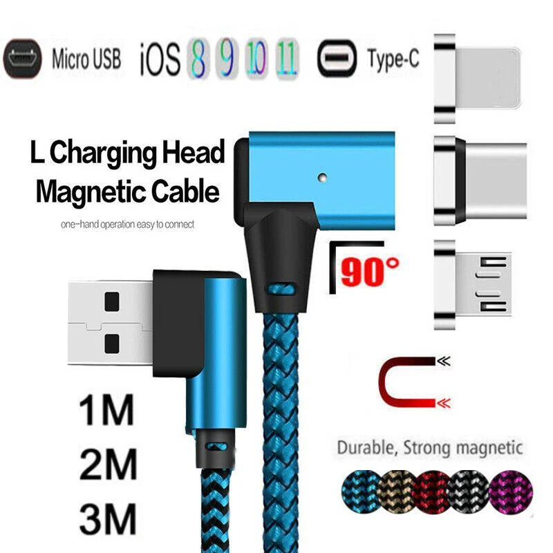 

Elbow Braided Magnetic Right Angle Micro USB Type-C IOS Charging Data Cable For Samsung Galaxy S8/S8 Plus S5 S6 Edge S7