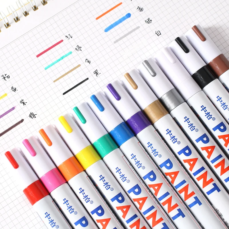 

12pcs sipa 3MM permanent rubber paint markers waterproof oil based colored marker pen metal colors gold sliver red white black