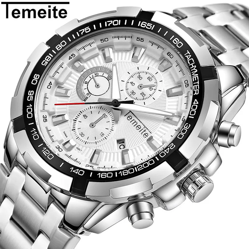 

luxury mens watches black gold silver stainless steel men's wristwatches sports waterproof calendar temeite brand man watches