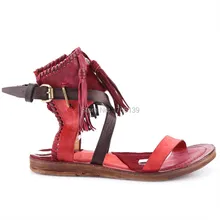 Vintage Design Frauen Echtem Leder Rosshaar Sommer Sandalen Casual Flache Schuhe Frau Gesäumten Gladiator Sandale Damen Wohnungen