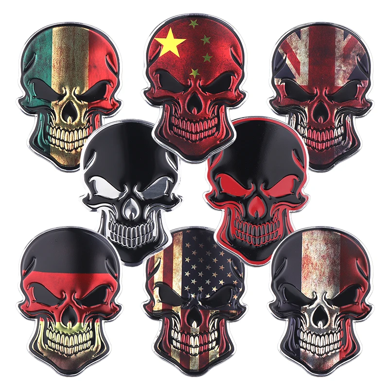 

3D Aluminum Germany Italy UK France USA China National Flag skull Emblem Badge Decal Truck Auto Motor Car universal Sticker