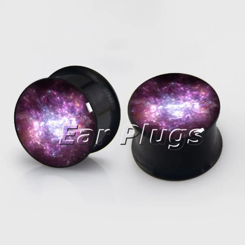 1 pair purple galaxy plugs anodized black ear plug gauges steel flesh