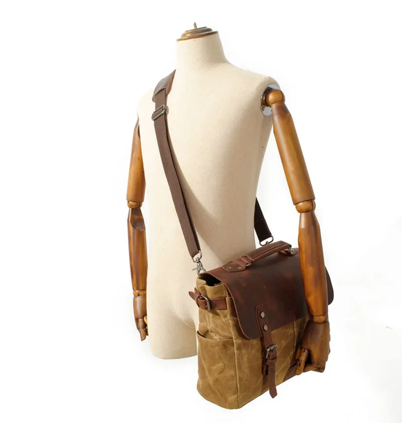 MODEL SHOW of Woosir Waxed Canvas Camera Bag