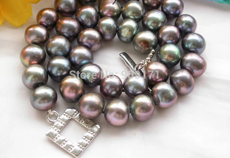 

FREE SHIPPING>>>@@ >&>> 17" 12mm Black round freshwater pearl cultured necklace