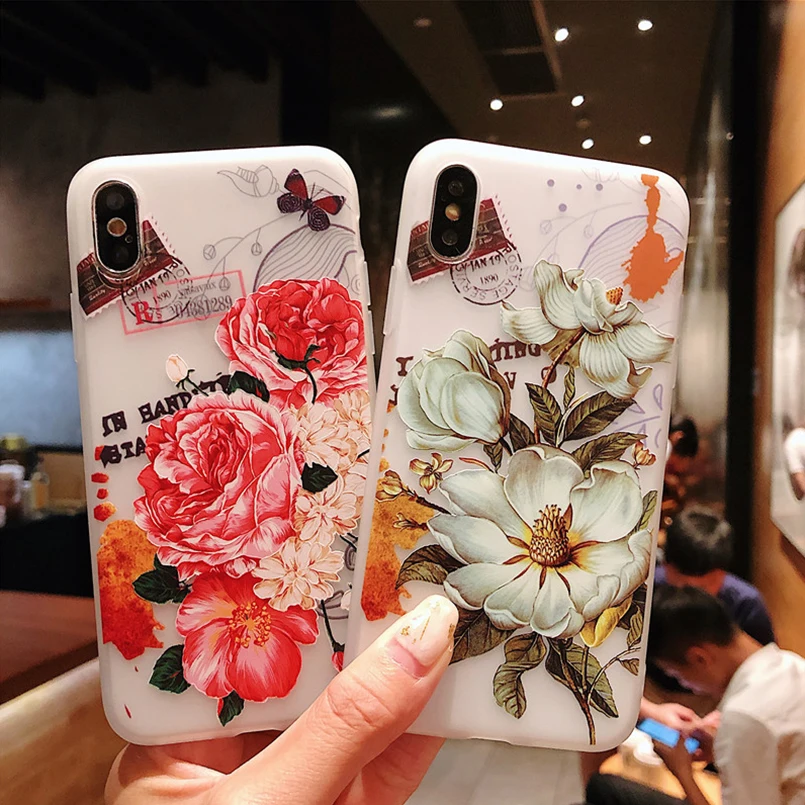 

Flower Silicone Phone Case For iPhone 7 8 Plus XS Max XR Rose Floral Cases For iPhone X 8 7 6 6S Plus Peony Soft TPU Cover
