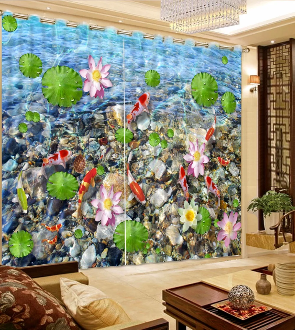 

Luxury 3D Curtain pond lotus Curtains For Living room Modern Curtains Blackout Window Bedroom Curtain