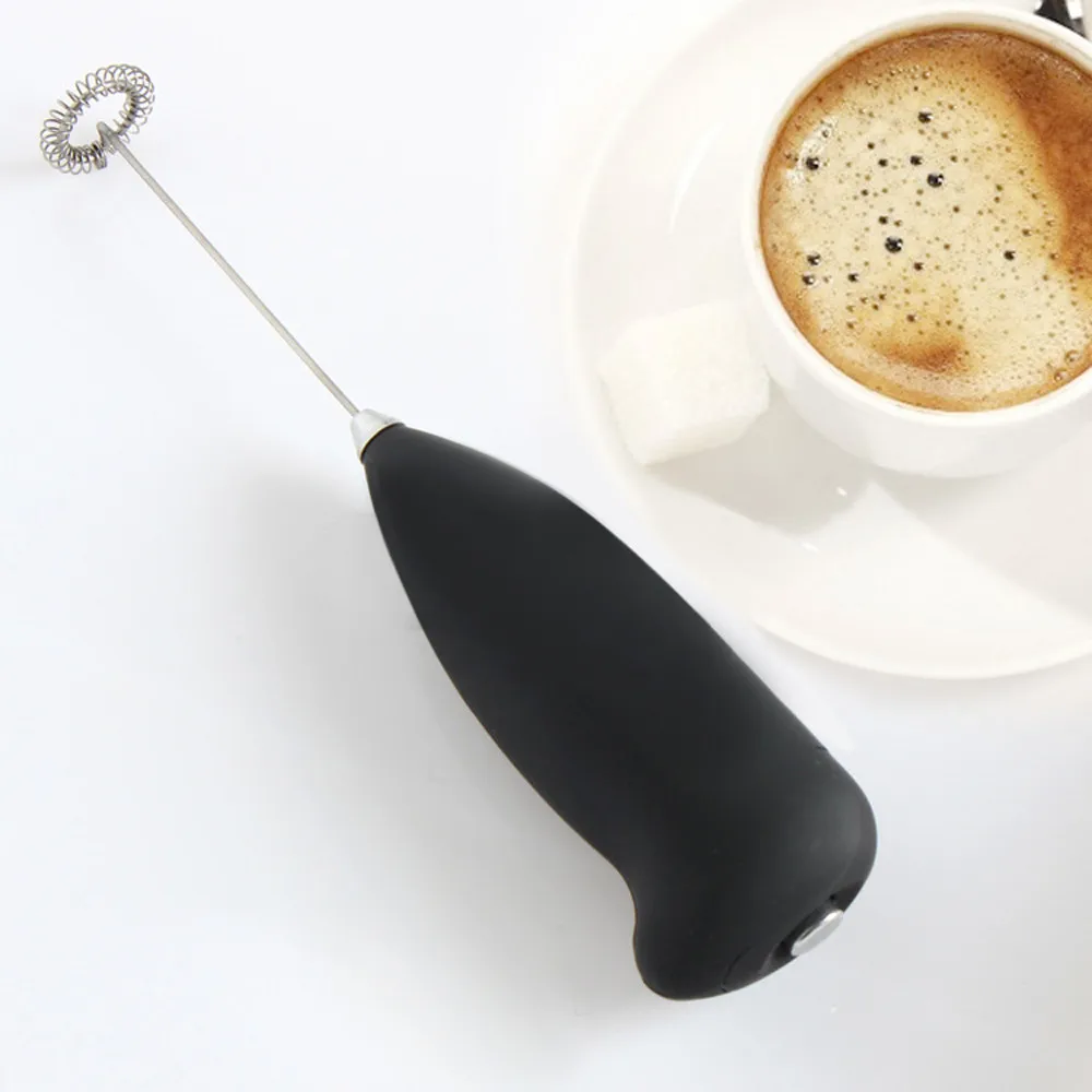 

Black Handheld Milk Frother Wand Battery Coffee Frother and Foam Maker Stainless Steel Whisk for Italian Cappuccino Or Latte