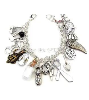 

6pcs Supernatural inspired bracelet Deluxe Fandom Charm Bracelet silver tone Charms bracelet