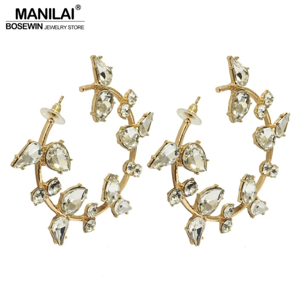 

MANILAI 72mm Punk Alloy Rhinestones Hoop Earrings For Women 2018 Unique Design Statement Earrings Big Fashion Jewelry Wholesale