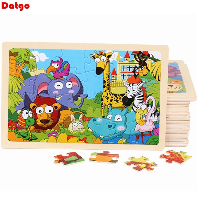 Hot Sale 30/24PCS  Kids Wooden Puzzle Toy Cartoon Animal Baby Wood Puzzles Jigsaw Educational Learning Toys for Children 1