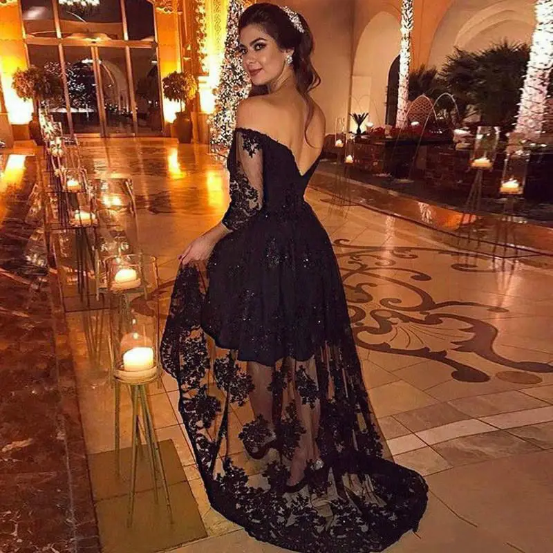 Trendy Lace High Low Prom Dresses Party Evening Gown Wedding Guest Formal Custom