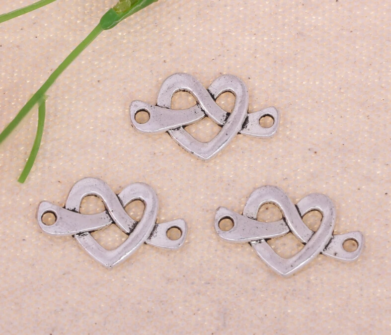 Connector Heart Charm Pendants Vintage Silver For Bracelet Necklace