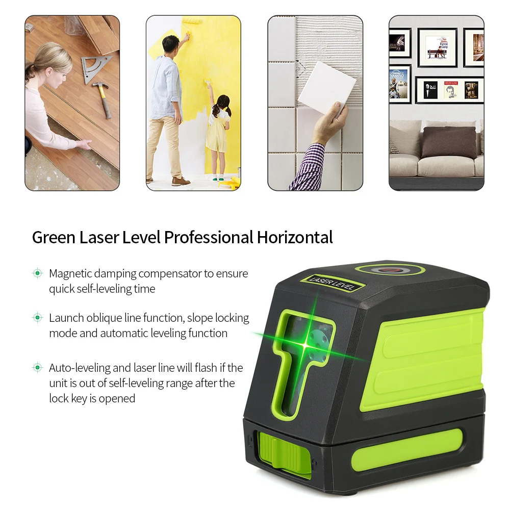 Professional Laser Level Self-Leveling 2 Laser Lines Green Horizontal Cross Line Leveling Laser Level Kit