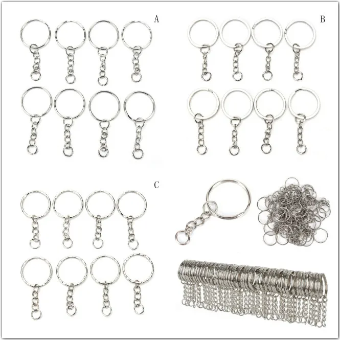 

50pcs/100 Pcs/Set Silvery Stainless Alloy Circle DIY Key Chains 25mm Keyrings 3 Styles Jewelry Keychain Key Ring