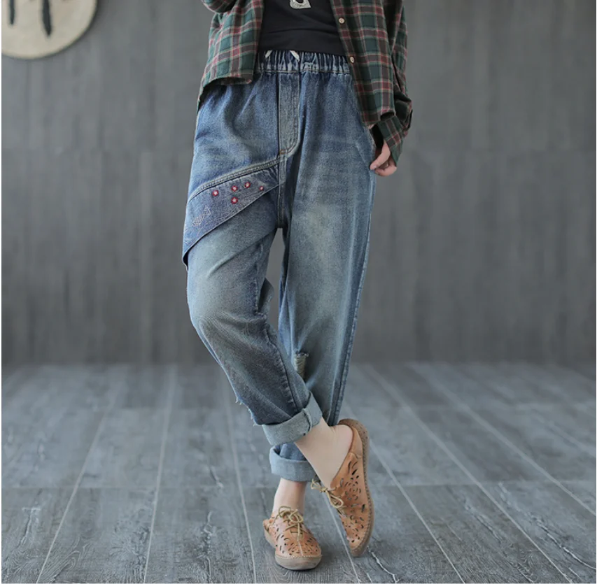 Spring Autumn Jeans Retro Women Loose Casual Denim Pants