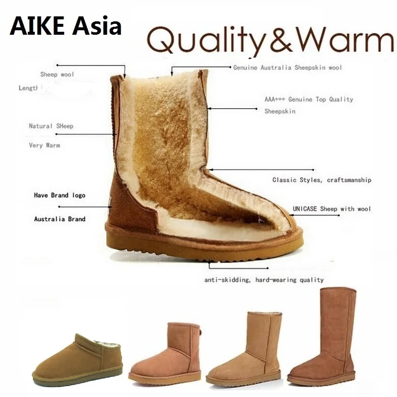 Najtaniej Śniegowce wysokiej jakości kobiety moda prawdziwej skóry Australia kobiet wysokie buty zimowe damskie buty śniegowce botas mujer rozmiar 3 12