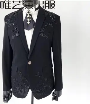 

Black clothes men suits designs masculino homme terno stage costumes for singers jacket men sequins blazer dance star style punk