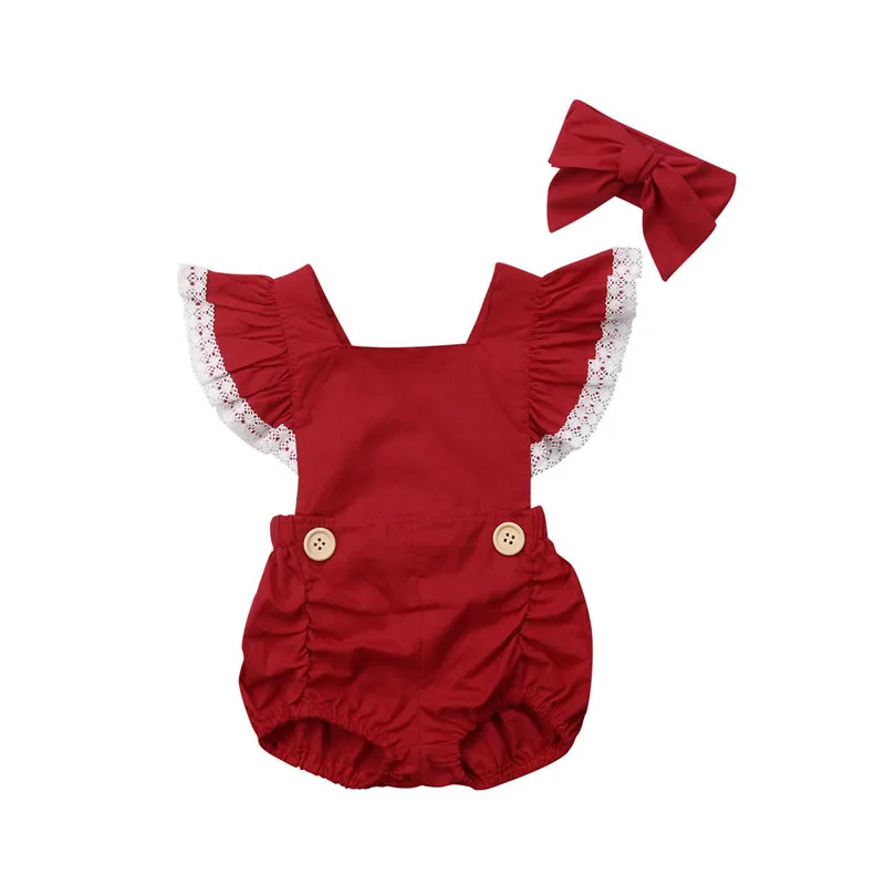 Для новорожденных девочек Рождество с коротким рукавом и оборками комбинезон детская одежда рождественское кружевное трико топы