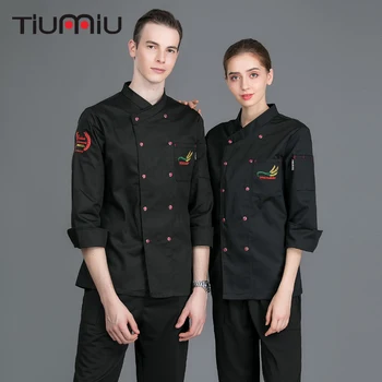 

Embroidery Long Sleeve Double Breasted Chef Coat Restaurant Cafe Kitchen Cooking Clothes Work Uniform Waiter Jacket Chef Uniform