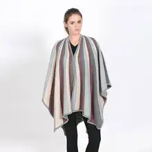 Fashion Striped Chic Cashmere Poncho Pashmina Mujer Luxury Brand font b Tartan b font Foulard Winter