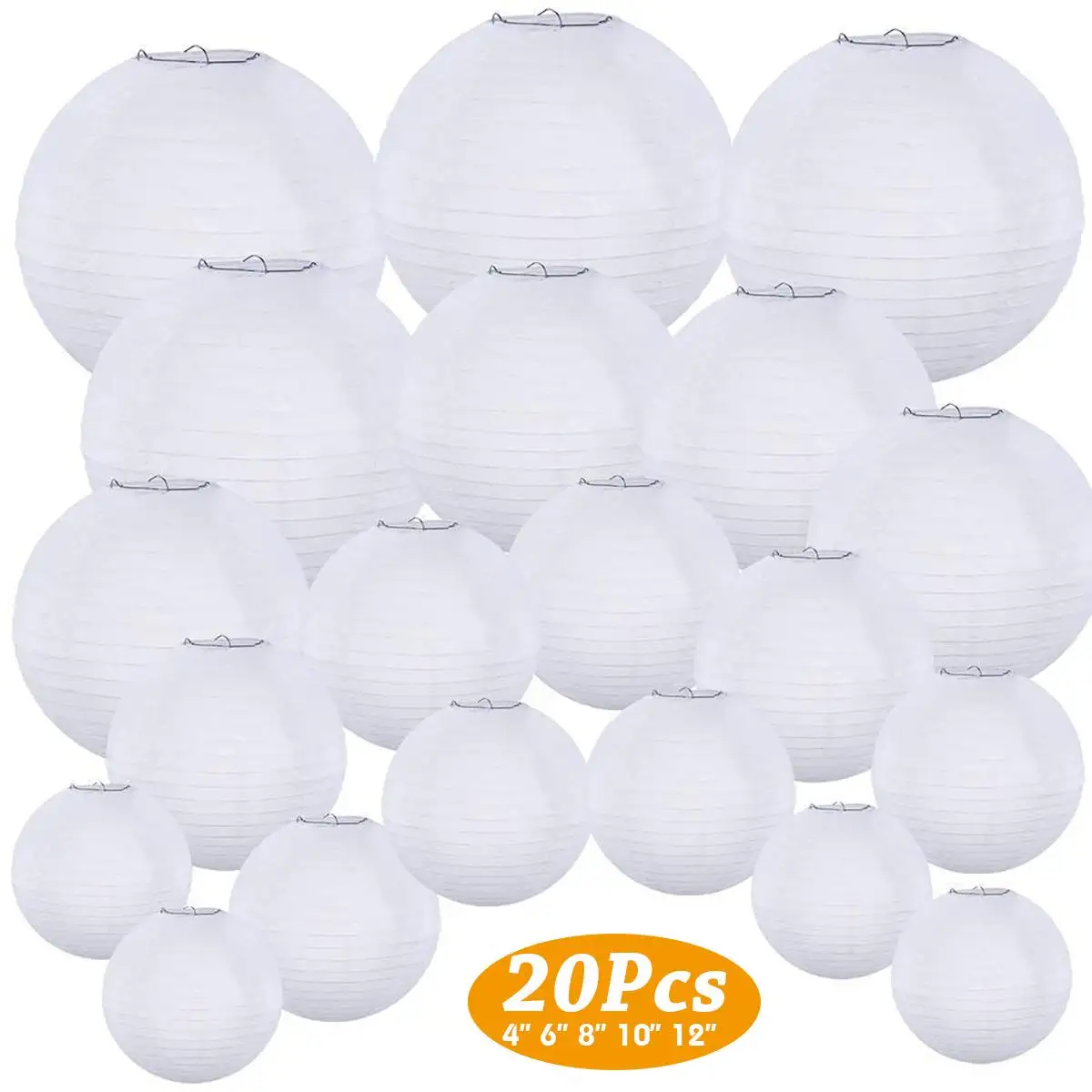 

20pcs/Lot 4-12 inch Mix Size Chinese Paper Ball Lampion Hanging White Wedding Decoration Paper Lanterns Lampshade Party Decor