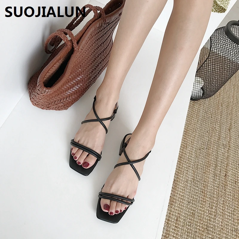 

SUOJIALUN Brand Women Sandals Summer Vintage New Gladiator Casual Korean Sweet Style Open Toe Ladies Shoes