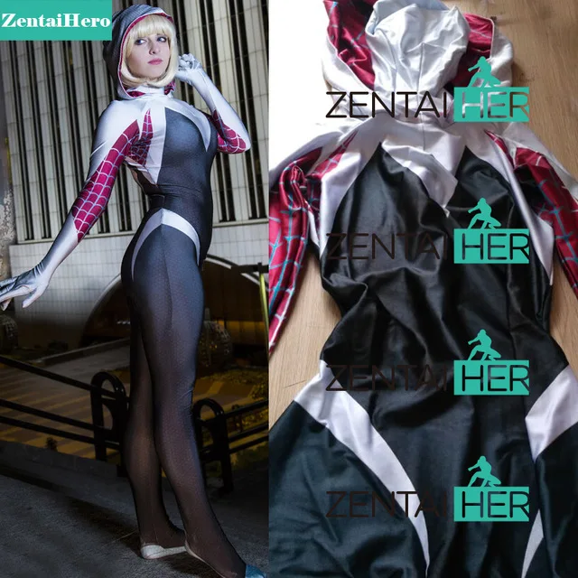 

Free Shipping DHL 3 Digital Spider Gwen Stacy Costume Zentai Spiderman Female Spider Suit 2017 Halloween NEW Cosplay