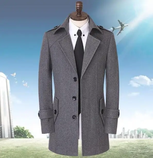 Черное серое повседневное шерстяное пальто с длинными рукавами для мужчин куртки и пальто мужские средней длины шерстяная Верхняя одежда Зимний Тренч S-9XL